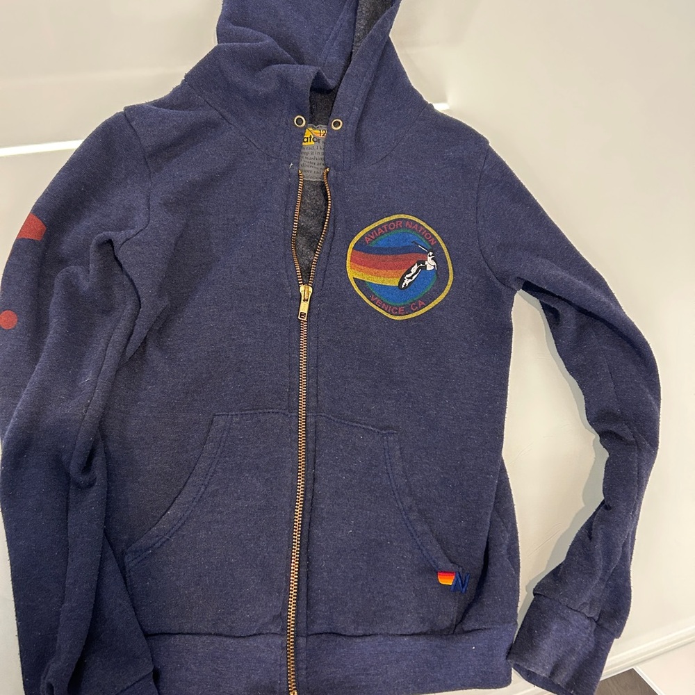 Aviator Nation - Kids Zip Hoodie Size 12 (navy)
